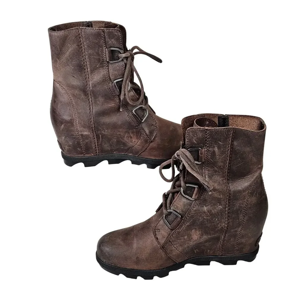 Sorel Joan of Arctic Wedge II Ankle Boots Womens Size 8.5 Brown Nubuck Leather